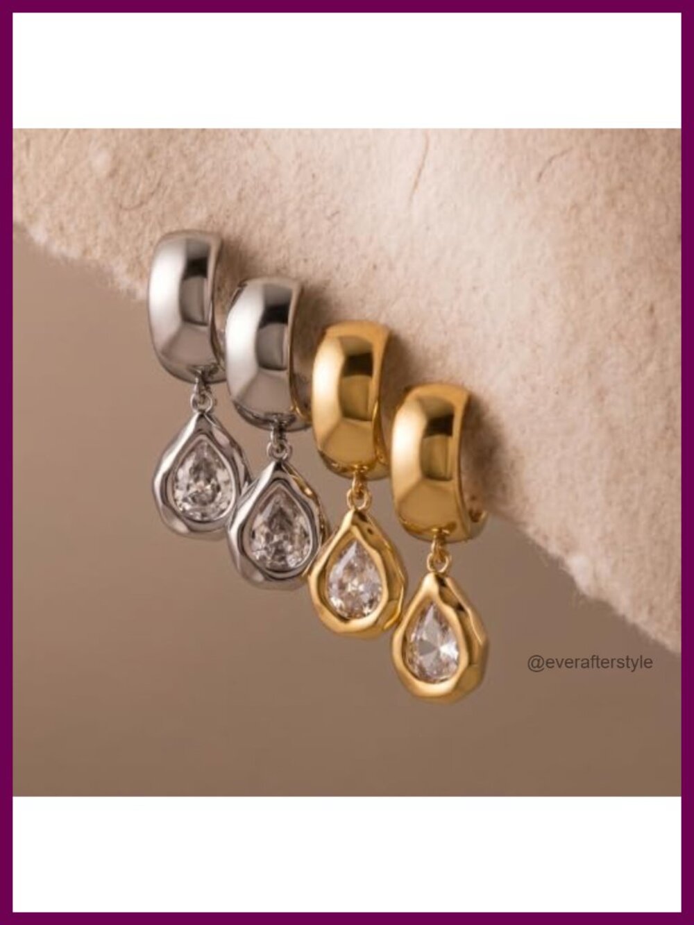 Chunky Huggie Hoop Earrings 14k Gold Plated CZ Dangle Women - Picture 4 of 6